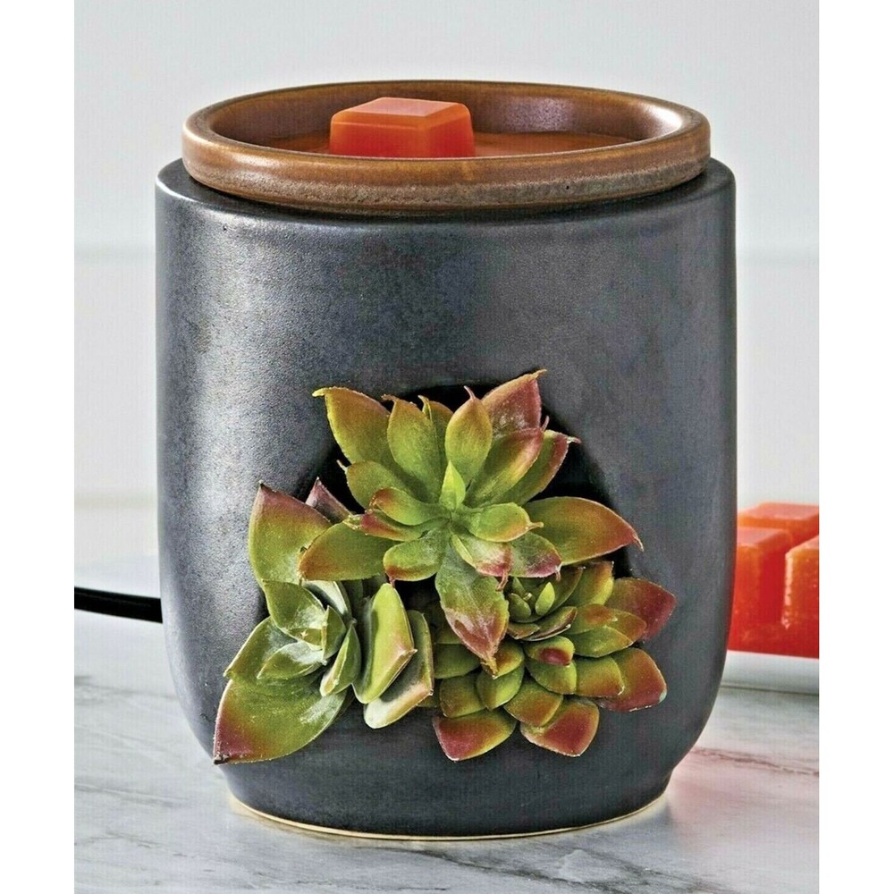 Succulent Wax Warmer Stoneware Green Faux Cactus Plants Aromatherapy Gift NEW